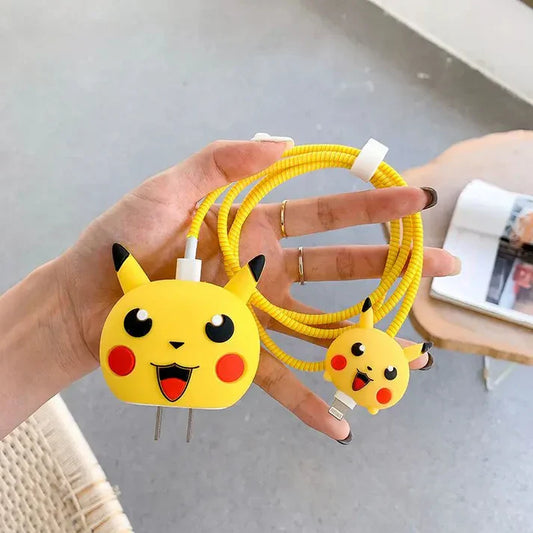 Iphone Charger Case Cover - Pikachu - 4 Piece Set (With Wire Protector)
