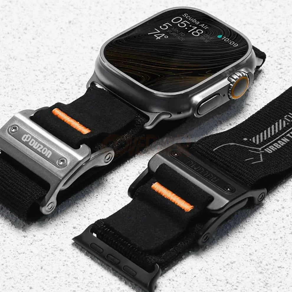 Duzon Nylon Loop Watch Band for Apple Watch – Double Velcro Strap with Magnetic Buckle (Compatible with Ultra/Series 10 to Series 1)