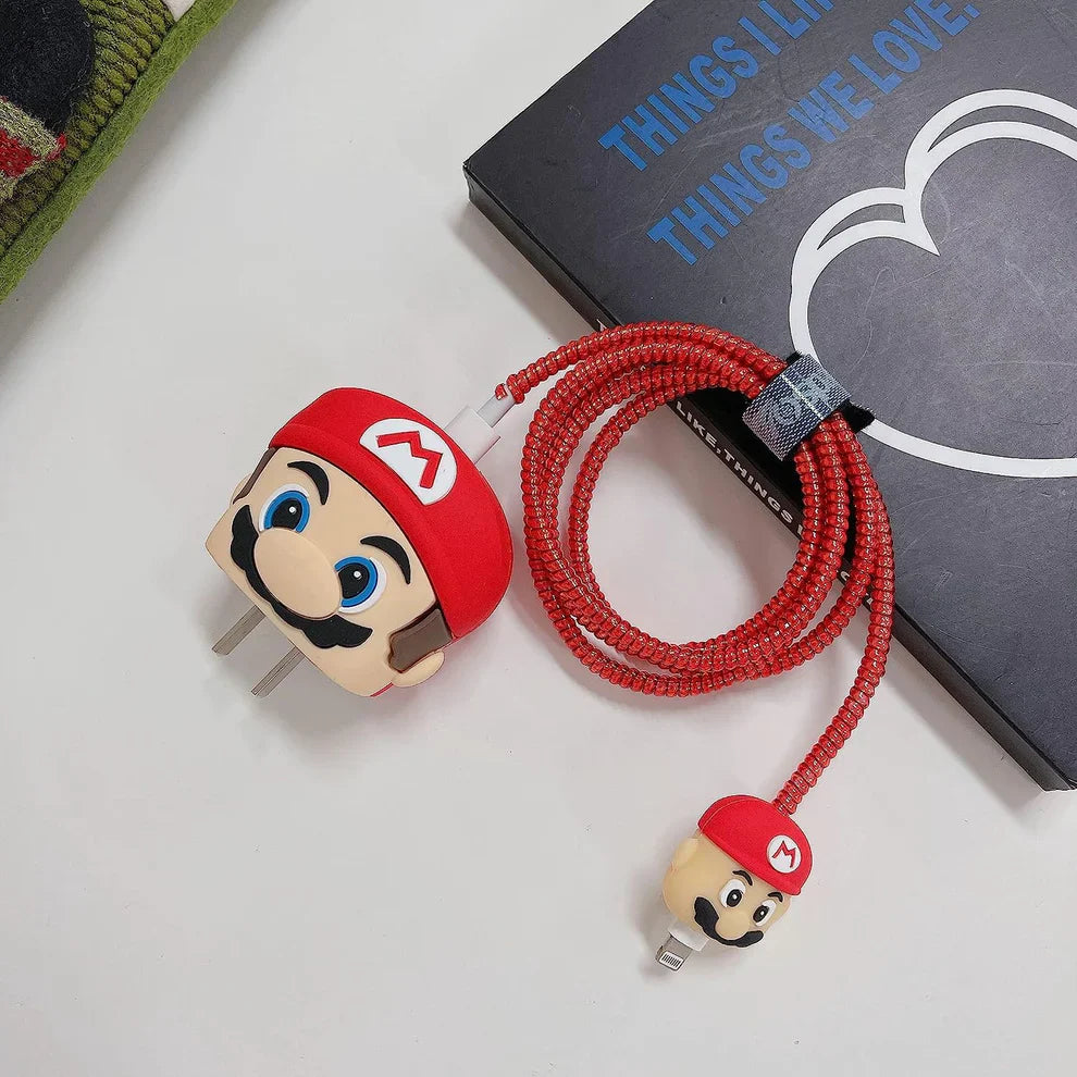 Iphone Charger Case Cover - Super Mario - 4 Piece Set (With Wire Protector)