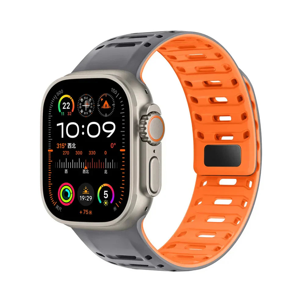 TwinLock Band for Apple Watch [42/44/45/49mm] – Dual Pin + Magnetic Lock | Arthritis-Friendly, Sweatproof Silicone Strap by India